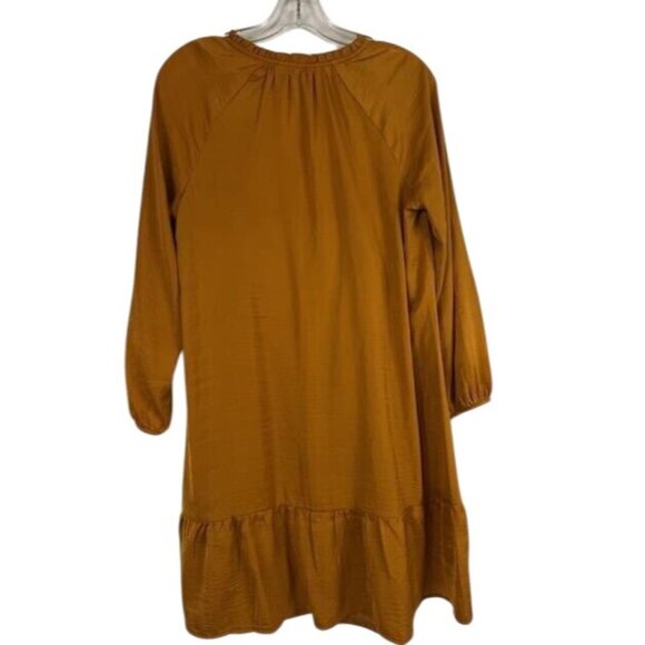 Old Navy Womens Caramel Brown Long Sleeve Peasant Dress Ruffle Hem Boho Casual S - Picture 2 of 4